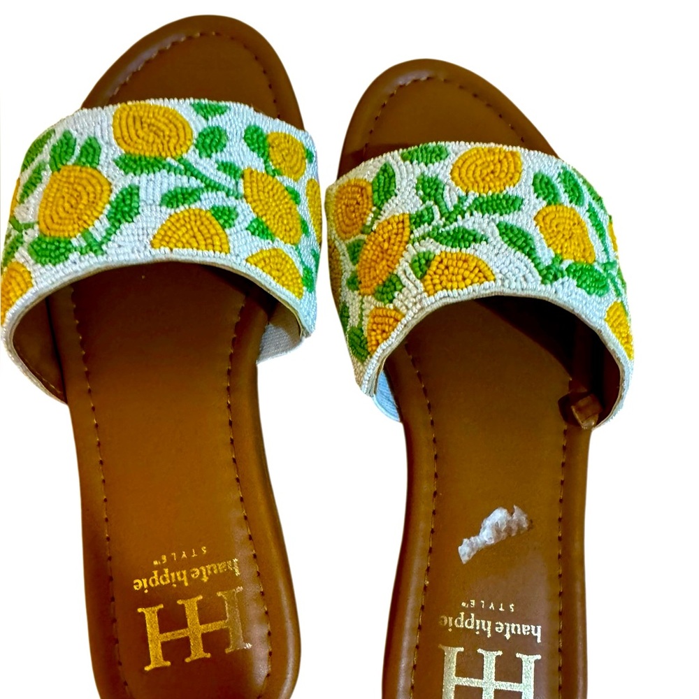 Haute Hippie Beaded Lemon Slide Sandals Size 6